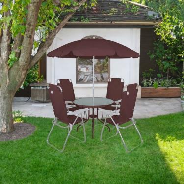 Imagem de Conjunto para Jardim Mesa com Tampo de Vidro e 4 Cadeiras e Ombrellone Noronha Bel