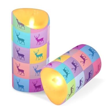 Imagem de Blueangle Pacote com 2 velas sem chama de silhuetas de rena com controle remoto e temporizador, velas LED cintilantes (7,6 cm x 15 cm) para decoração de casa, casamento, acampamento (480)