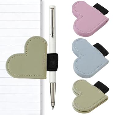 Imagem de Vane Oak Suporte magnético de couro para caneta, clipe para lápis estilo coração para cadernos, diários, calendários, couro PU, pacote com 3