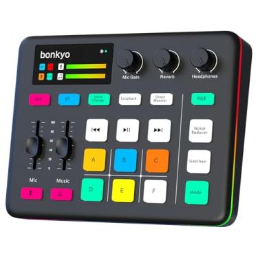 Imagem de Bonkyo Mixer de áudio para jogos e interface USB com microfone XLR, Bluetooth 5.0, efeitos RGB, Phantom Power 48V, trocador de voz, placa de som G1 para PS5, TikTok Live Streaming, Podcasting (preto)