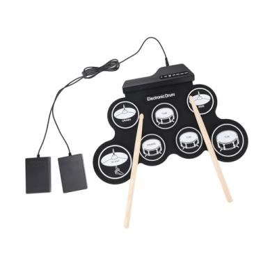 Imagem de Naroote Conjunto de Bateria Eletrônica Roll Up para Crianças Kit de Prática Recarregável USB de 9 Pads Com Alto-falantes Duplos, Entrada para Fone de Ouvido, Pedais e Baquetas, Tempo de