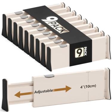 Imagem de NTQNOIKA Organizador de divisórias de gaveta, pacote com 9, separadores ajustáveis de 10 cm de altura expansível de 28 a 43 cm para quarto, banheiro, armário, roupas, escritório, cozinha (bege, pacote