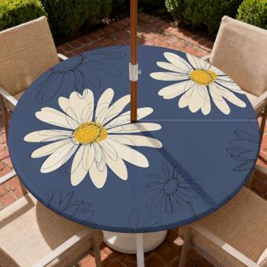 Imagem de COTAIL Toalha de mesa redonda para uso ao ar livre com zíper e orifício para guarda-chuva, toalha de mesa elástica à prova d'água a óleo para pátio, piquenique, acampamento, jardim, serve para mesa