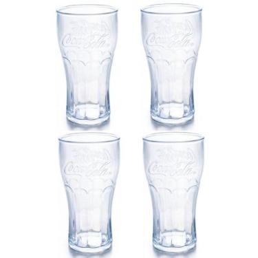 Imagem de Jogo de Copos Coca-Cola com 4 Cristal Plástico Transparente 530ml Plas