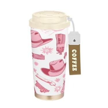 Imagem de STAYTOP Caneca de café de viagem com isolamento de arma e chapéu de cowboy norte-americano, 500 ml, copo de café reutilizável de aço inoxidável com tampa flip à prova de vazamento à prova de vazamento