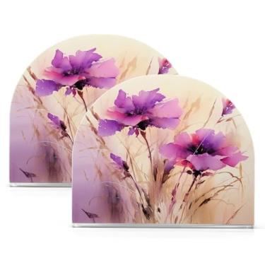 Imagem de Wassud Porta-guardanapos de acrílico com flores violetas, dispensador de guardanapos de papel moderno em forma de U para mesa, cozinha, sala de jantar, bancada 2 peças (comporta 50-60 guardanapos)