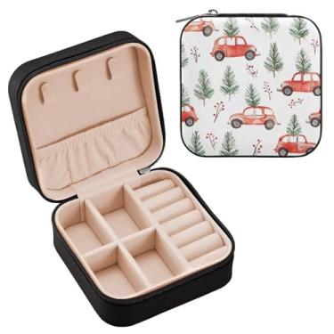 Imagem de YETTASBIN Caixa de joias de carro de árvore de Natal para adolescentes, meninas, mulheres, presente de aniversário, Natal, caixa de armazenamento portátil de couro PU, mini estojo de joias de viagem