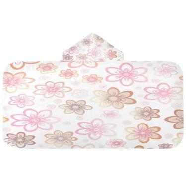 Imagem de Burbuja Toalha de banho com capuz floral rosa para crianças, toalha de praia de pelúcia absorvente macia para chá de meninas e meninos 3-10 anos, 61 x 127 cm