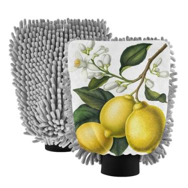 Imagem de STAYTOP Luvas de lavagem de carro com limões amarelos, 2 peças, luvas de microfibra de chenille, sem arranhões, panos de esponja de lavagem ultra absorventes para carros, limpeza doméstica - G