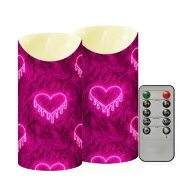 Imagem de Wassud Pacote com 2 velas neon sem chama com controle remoto, velas realistas cintilantes com temporizador, velas decorativas para Natal, casamento, festa, decoração de casa média