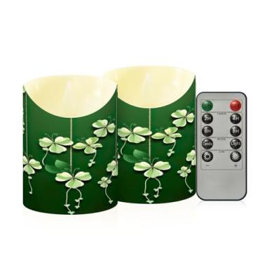 Imagem de Wassud Pacote com 2 correntes de trevo de quatro folhas, velas sem chama com controle remoto, velas realistas cintilantes com temporizador, velas decorativas para Natal, casamento, festa, decoração de