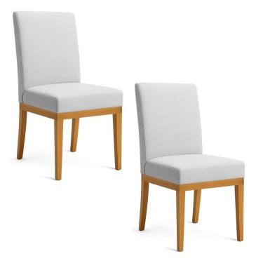 Imagem de Kit 2 Cadeiras De Jantar Brisa Linho Cinza Base De Madeira - Pallazio