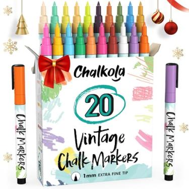 Imagem de Marcadores de giz líquido para quadro-negro (20 cores vintage) – Canetas marcadoras arrojadas apagáveis a seco para quadros-negros, placas, bistrô – ponta de 1 mm – 50 etiquetas de giz