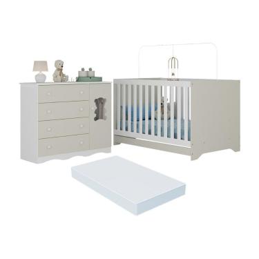 Imagem de Berço Americano 3 em 1 com Colchão Incluso e Cômoda 1 Porta 4 Gavetas Doçura Multimóveis MP4733