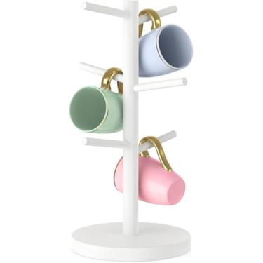 Imagem de Wisuce Suporte De Caneca Café Em Bambu Preto, Para Copos, Organizador Bancada (Branco)