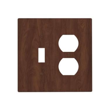 Imagem de Naiqadnehz Capas de tomada rústica natural marrom escuro grão de madeira 1 interruptor duplex 1 placa de interruptor duplex placa decorativa de parede placa de tomada para decoração de cabana de