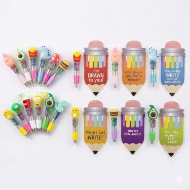 Imagem de MoimTech Cartões de Dia dos Namorados para sala de aula escolar, 24 peças, canetas multicoloridas, cartões de dia dos namorados com 24 canetas fofas, suprimentos para troca de sala de aula, cartão