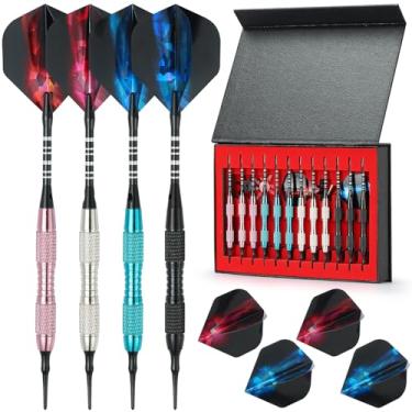 Imagem de Conjunto de dardos de ponta macia com caixa de presente estojo de dardos profissional ponta de plástico com 100 pontas de dardos 12 eixos 24 voos kit de ferramentas protetores de voo para dardos