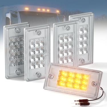 Imagem de PSEQT Marcador de luz retangular de cabine de teto compatível com Freightliner 564.46072, 22-51942-000, âmbar 12 luzes indicadoras laterais de folga superior de 12 LEDs à prova d'água com plugues de