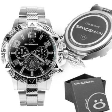 Imagem de relogio original prata grande aço inox masculino + caixa preto analogico social presente casual-Masculino