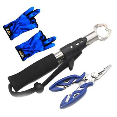 Imagem de Conjunto de Alicates Pesca Multifuncionais Aperto Boca Peixe e Luvas - Operação com Uma Mão Resistente à Corrosão Ferramentas em Aço Inoxidável para Remoção Anzol Corte Linha Suporte