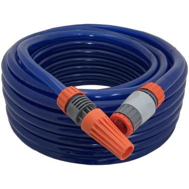 Imagem de Kit mangueira siliconada para jardim azul 20m com engate rapido e esgu