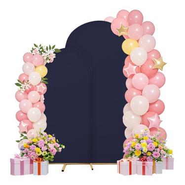Imagem de Conjunto de capas de arco de 1,8 m de casamento de 1,8 m, arco, suporte de arco, tecido elastano, pano de fundo elástico para decoração de festa de aniversário de casamento, chá de bebê (azul escuro)
