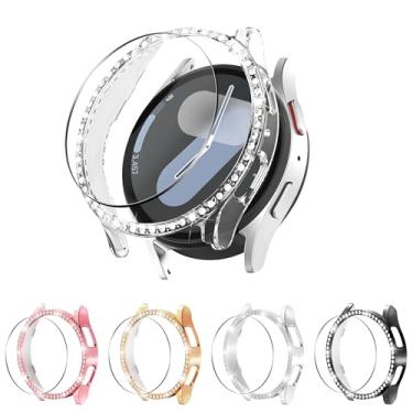 Imagem de Seltureone Pacote com 5 + 5 capas brilhantes compatíveis com Samsung Galaxy Watch 7 de 40 mm com protetor de tela de vidro temperado, capa de PC com strass brilhante para Galaxy Watch 7 de 40 mm