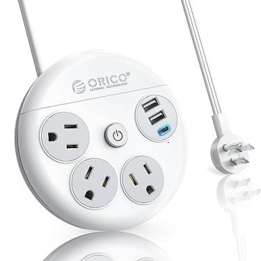 Imagem de ORICO - Cabo de extensão plano de 10 pés, extensão de alimentação redonda com 3 portas USB (1 USB C) e 3 tomadas, cabo de extensão longo, extensor de tomada plana, tira de alimentação