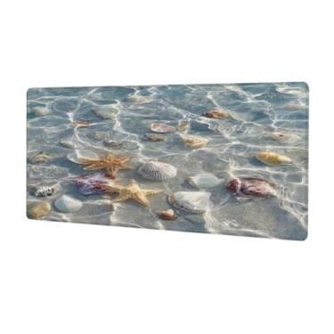 Imagem de Tapete de rato grande, estrela-do-mar, praia, mar, à prova d'água, tapete protetor de mesa estendido para computador, base de borracha antiderrapante para escritório, computador, teclado, laptop e