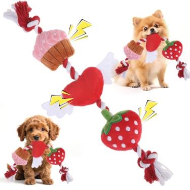 Imagem de EXPAWLORER Brinquedo de Dia dos Namorados para cães – Brinquedo interativo de corda para cachorro com barulho, cabo de guerra para limpar os dentes, brinquedos de mastigar de algodão resistente para