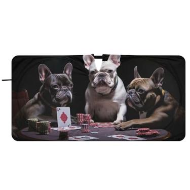 Imagem de Guarda-sol personalizado engraçado buldogues jogo bonito carro para-brisa para-sol engraçado caminhão dobrável guarda-chuva de para-brisa automotivo, 76 cm x 149 cm