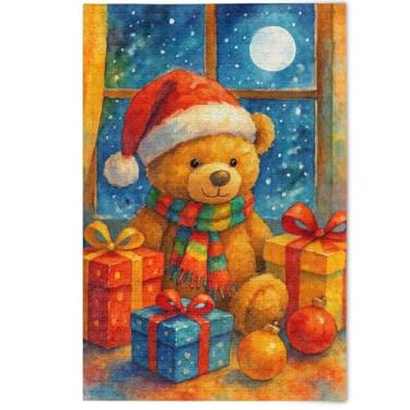 Imagem de Quebra-cabeça colorido de urso de Natal 500 peças para adultos, presentes tecnológicos para amantes, quebra-cabeças divertidos para a família, arte de decoração de casa, 500 peças, 52 x 37,8 cm