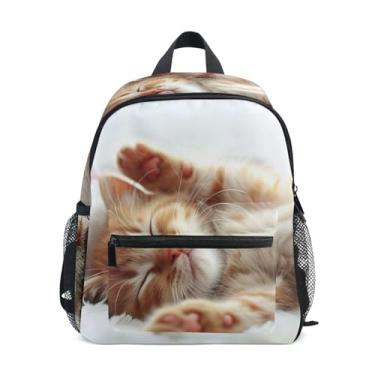 Imagem de GAIGEO Cute Kitten Sleeping Cat Backpack for Kids 10x4x12 In, Backpack for Kindergarten Girls with Water Bottle Pockets, Whistle Buckle