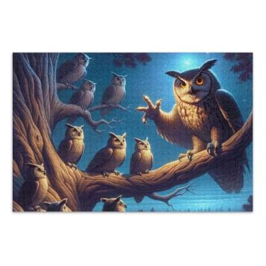 Imagem de Quebra-cabeça com 1000 peças, corujas noturnas, presente faça você mesmo, com bolsa de armazenamento de malha para adultos e adolescentes