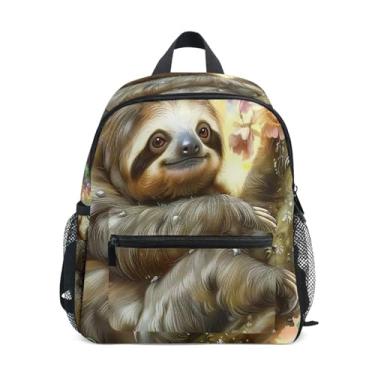 Imagem de GAIGEO Floral Sloth Tree Flowers Backpack for Baby Boys School Backpack with Front Pocket, Safety Whistle for Ages 3-8