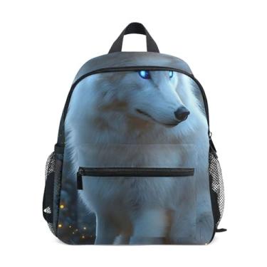 Imagem de GAIGEO White Wolf Animal Kids School Backpack 10x4x12 In, Toddler Boys Backpack with Water Bottle Pockets, Whistle Buckle