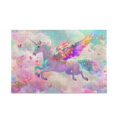 Imagem de Quebra-cabeça de nuvem de unicórnio colorido de 500 peças, material de madeira e papel, quebra-cabeça para homens