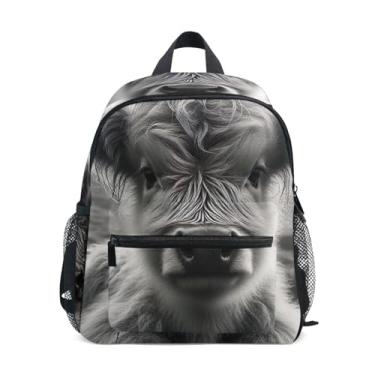 Imagem de GAIGEO Cute Highland Cow Grey Backpack for Kids with Whistle, Adjustable Chest Strap, Boys Mini Backpack Lightweight & Compact for Ages 3-8