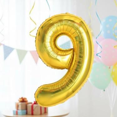 Imagem de 1 peça de balões digitais dourados de 81 cm, decoração de festa de aniversário, globos, artigos de festa de aniversário, adereço para fotos, arranjo de decoração de cena de aniversário de aniversário