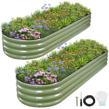 Imagem de 1MORE Cama de jardim elevada galvanizada - caixas de jardim ao ar livre, canteiros elevados para jardinagem, kit de cama de jardim de metal para flores de vegetais, canteiros elevados. 2,4 x 0,6 x 0,3