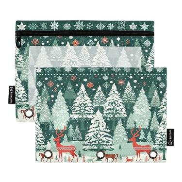 Imagem de Bolsa de inverno com zíper de veado da floresta de Natal para fichário de 3 anéis, bolsa de lápis com anéis, para professores e trabalho de escritório