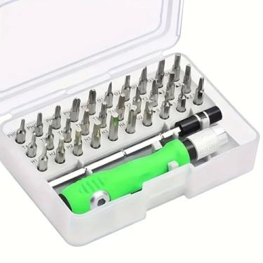 Imagem de Conjunto de chaves de fenda multifuncional 32 em 1, conjunto de chave de fenda magnética portátil para óculos, relógios, laptop, eletrônicos, brinquedos, joias, computadores - verde