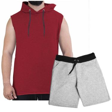 Imagem de Conjunto Masculino Shorts Bermuda Moletom E Camiseta Regata Com Capuz Plus Size G1 A G5-Unissex