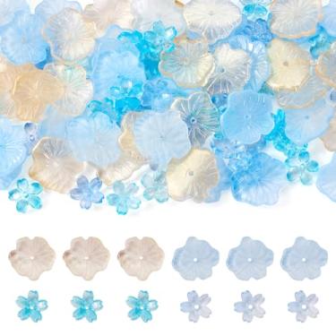 Imagem de Cheriswelry 100 peças de contas de vidro de flores para pulseira, contas florais de cristal transparentes, tampas espaçadoras de folha de lótus 12-20 mm para artesanato faça você mesmo, brinco, colar