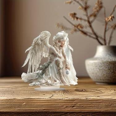 Imagem de Anjo com asas segura orbe decoração de mesa acrílica, adequado para decoração de casa na sala de estar ou escritório. Escolha de presente ideia: Halloween, Natal, aniversário, aniversário, dia dos