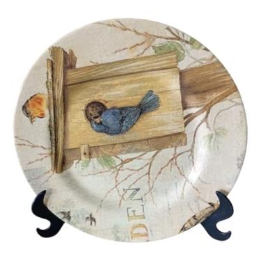 Imagem de Prato decorativo enfeite com suporte artigo casa cozinha decoracao festa mesa posta 21 cm (Pássaro)