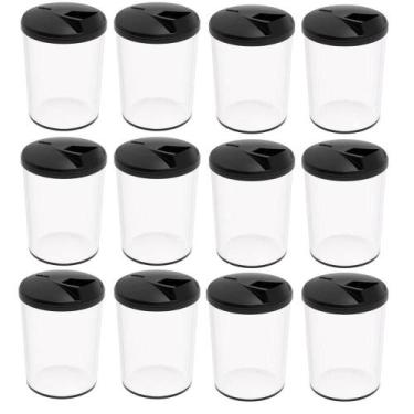 Imagem de 12 Farinheiras Porta Farofa Temperos 400ml Crippa Preto Tampa para ir 