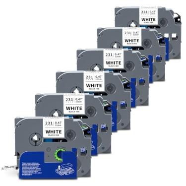 Imagem de Fita TZe-231 12 mm 0,47 laminada tinta preta sobre fita branca de substituição para TZe 231 TZ-231 TZe231 Fita de etiqueta compatível com fabricantes de etiquetas Brother P Touch PTD220 PT-D210 D220