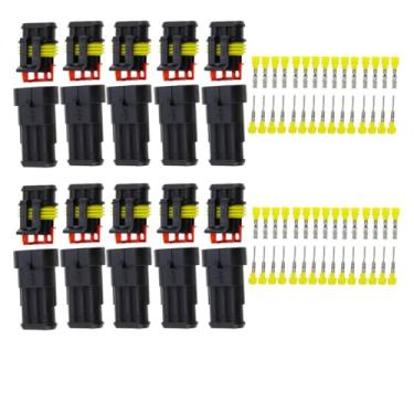 Imagem de SKXMOD 10 conjuntos de conectores elétricos masculinos fêmeas à prova d'água de 3 pinos (sem fio) com fio para carro e motocicleta